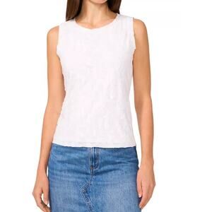 VINCE CAMUTO Women's Ultra White Textured Keyhole Back Sleeveless Top Size M